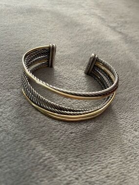 David Yurman Two-Tone Cable Cuff Bracelet in Silver and Gold